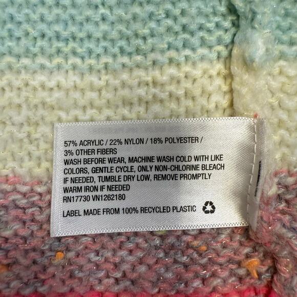 Cat & Jack Girls’ Chunky Knit Cardigan – Striped Pastel Rainbow Metallic 3T - Picture 5 of 5
